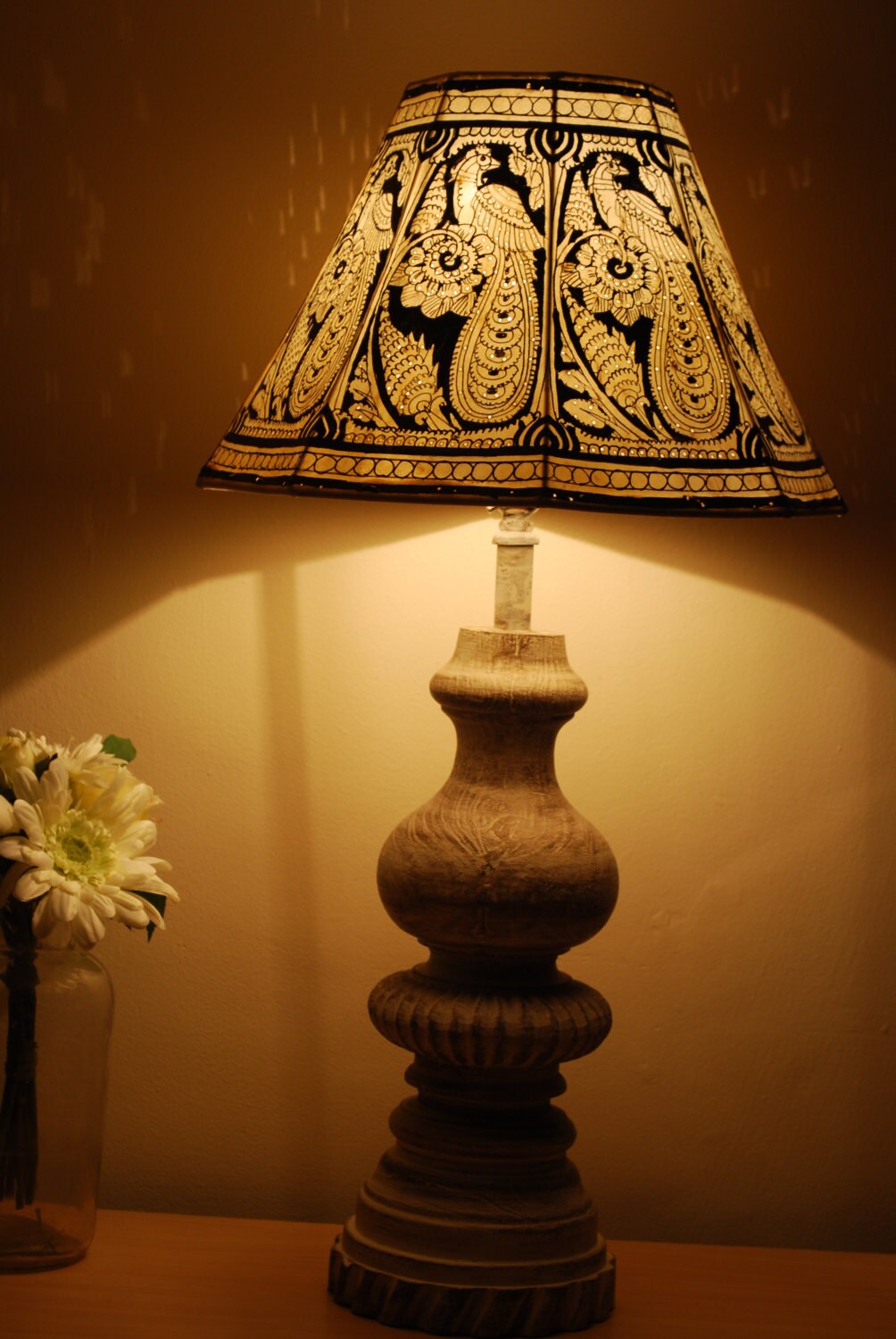 Vintage inspired Floor Lamp / Hand Painted Leather Lamp shade Etsy