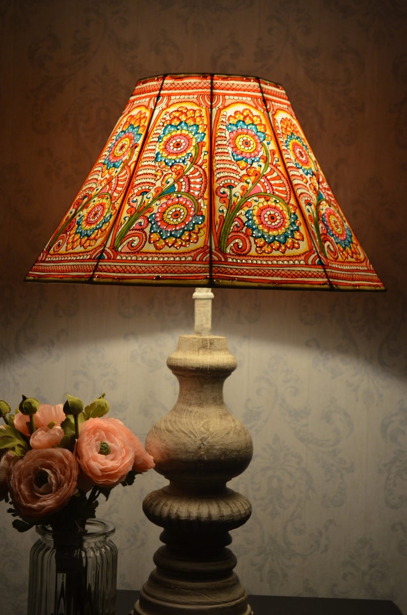 Large Floor Lamp Shade in Multi Colour Floral Pattern Handmade Leather Lampshade in Octagonal Shape H-10 and W-16 inches image 3