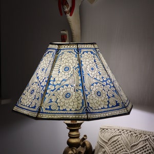 18wide Blue floral motif Floor Lampshade / Hand Painted Leather Lampshade / Floor Lamp / Large Lamp Shade / image 2