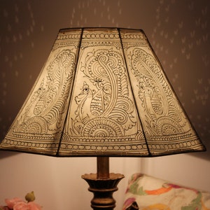 Stunning Plain Peacock Motif Handmade Lampshade / Hand Painted Leather Lampshade / Floor Lamp / Large Lamp Shade / Bedside Lamp image 4