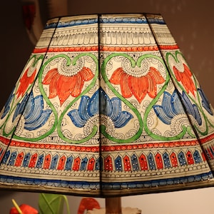Blue and red floral  Leather Lampshade| Handmade Lampshade| Unique Pattern Floor Lampshade H-10, W-16 inches