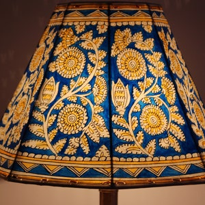 Blue theme floral Lampshade/ Handmade Leather Lampshade/ Table lampshade