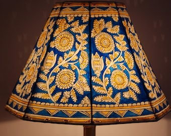 Blue theme floral Lampshade/ Handmade Leather Lampshade/ Table lampshade