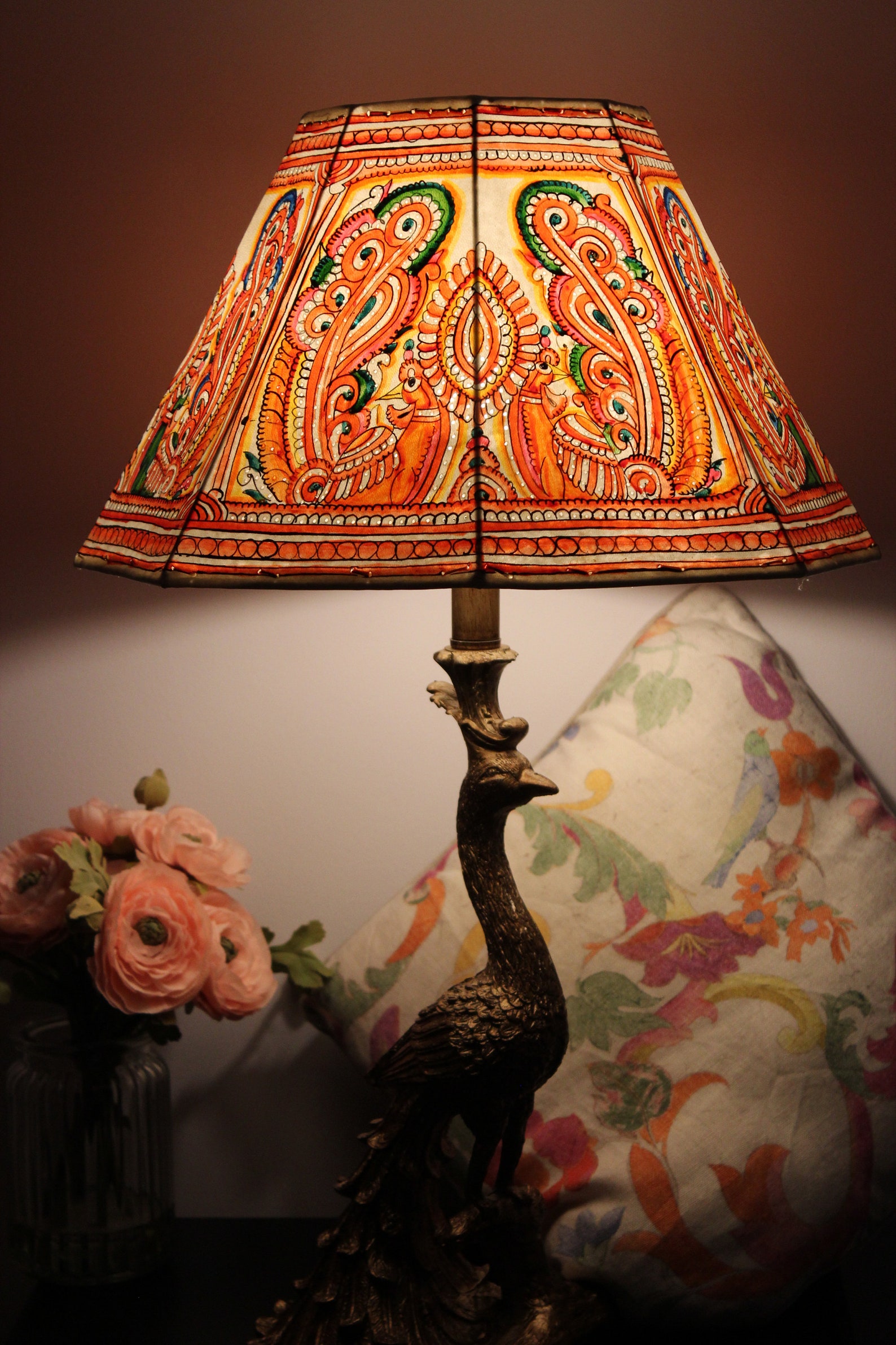 Peacock Floor Lamp Shade Large Hand Painted Leather Etsy UK
