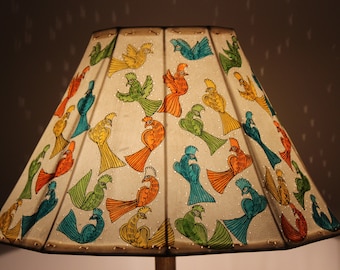 Painted Leather  Lamp shade Bird Paradise | Handmade Lamp shade| Table Lampshade | Lampshade H-10, W-16 inches