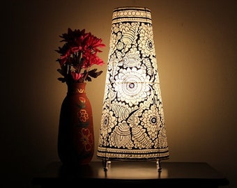 Black Mandala Floral Table Lampshade