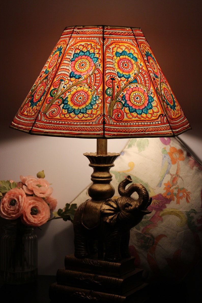 Large Floor Lamp Shade in Multi Colour Floral Pattern Handmade Leather Lampshade in Octagonal Shape H-10 and W-16 inches image 6