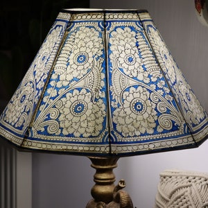18wide Blue floral motif Floor Lampshade / Hand Painted Leather Lampshade / Floor Lamp / Large Lamp Shade / image 1