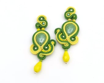 Yellow green lime lightweight statement earrings, long dangle drop boho earrings, bridesmaids wedding earrings