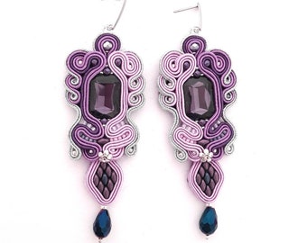 Purple earrings, big long earrings, luxury earrings, violet earrings, statement earrings victorian earrings, bohemian earrings, gift for her