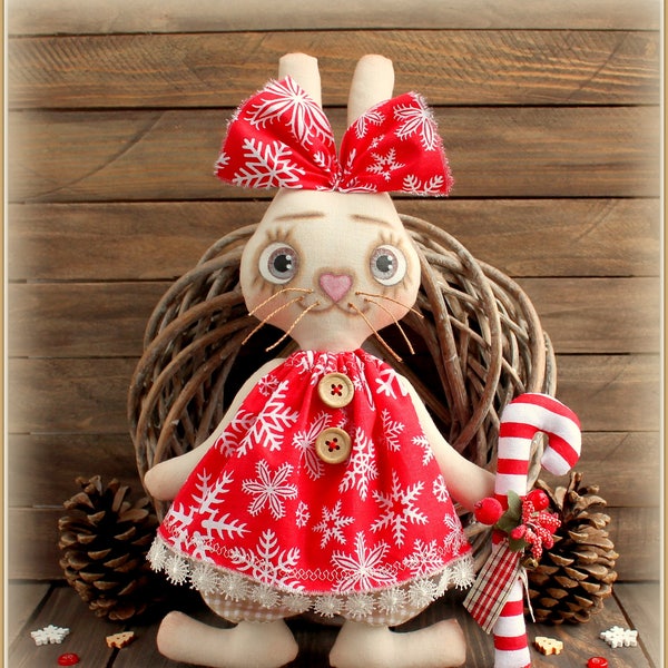 Christmas Fabric stuffed Bunny soft rabbit handmade doll gifts cloth toy christmas decoration Soft Ornament