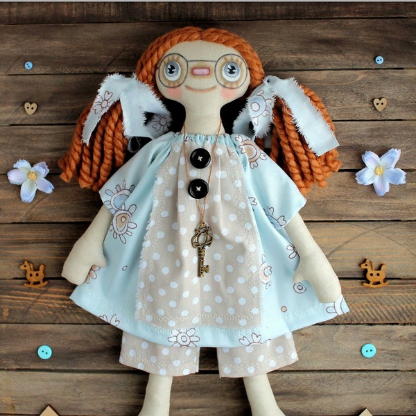Primitive Raggedy Doll Jennifer  fabric soft doll rag doll cloth doll handmade doll