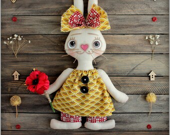 primitive Bunny fabric toy Stuffted primitive rabbit soft bunny Stuffed Animals cloth toy hare handmade doll
