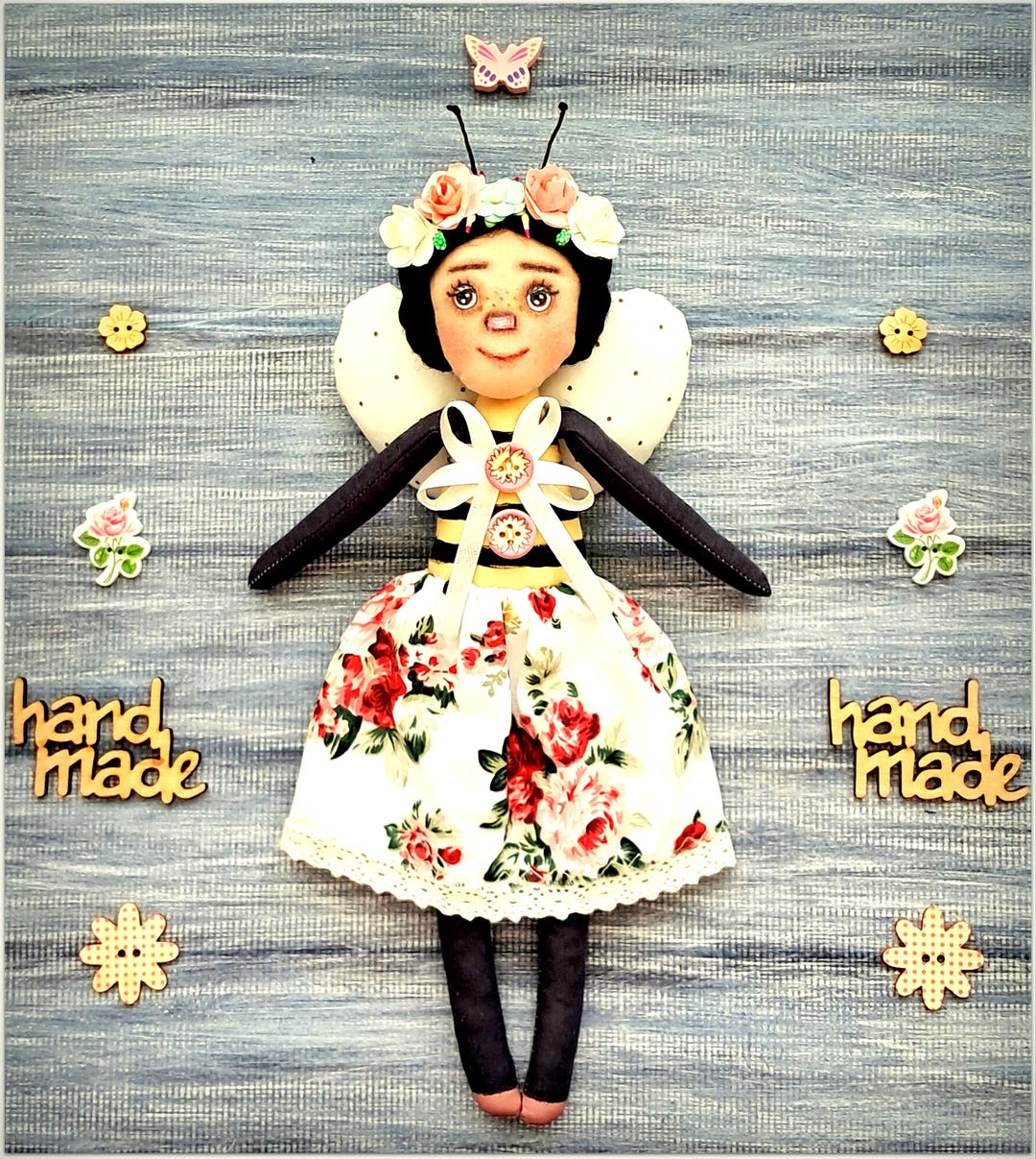 Bee Doll, Honeybee Heirloom Doll, Wimsical Cloth Doll, Fabric Doll, Rag ...
