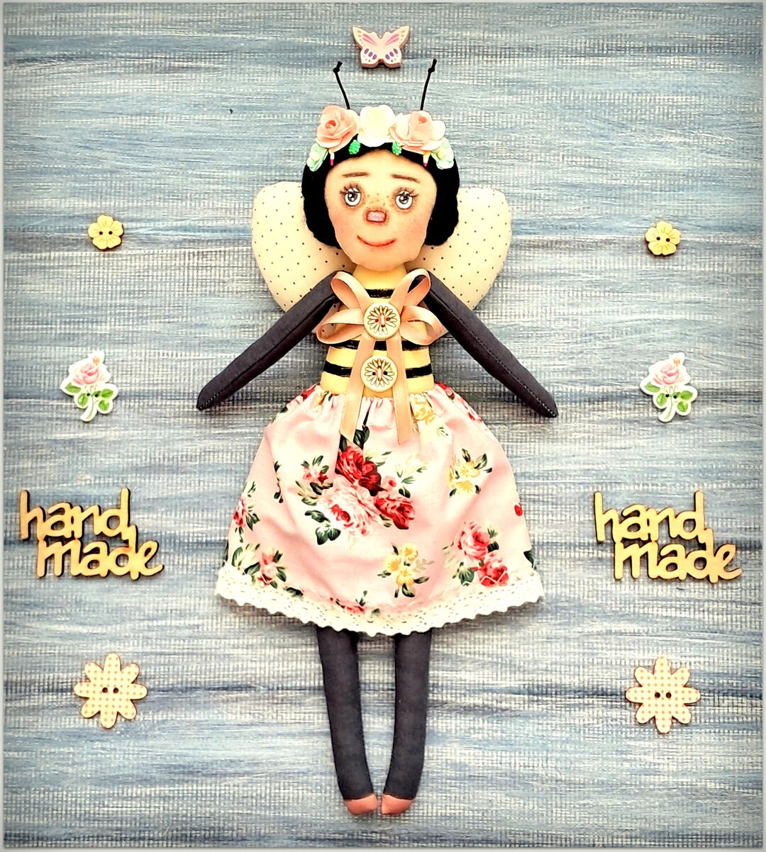 Bee Doll, Honeybee Heirloom Doll, Wimsical Cloth Doll, Fabric Doll, Rag ...