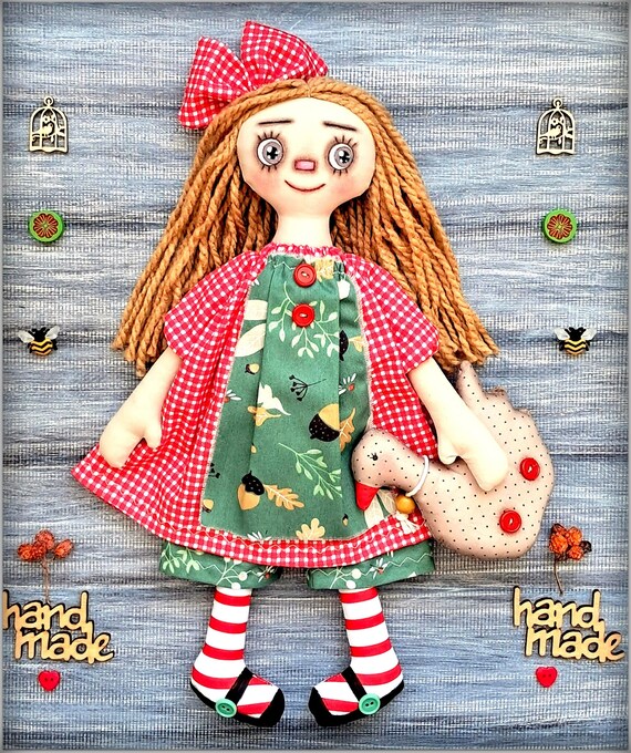 Fabric Soft Doll Primitive Raggedy Doll Evelyn Rag Doll Cloth Doll - Main Image
