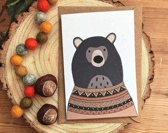 Bear in Winter Jumper Greeting Card | Bear Art Card | Bear Illustration | Birthday Card | Thank You | Blank Card | A6 | Christmas Jumper