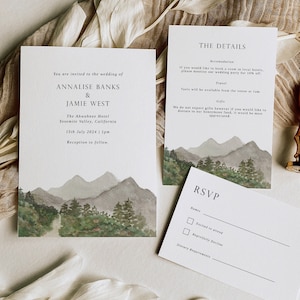 Forest Mountain Wedding Invitation Template - Mountain Invites for Outdoor Wedding - Rustic Wedding - Editable Digital Template