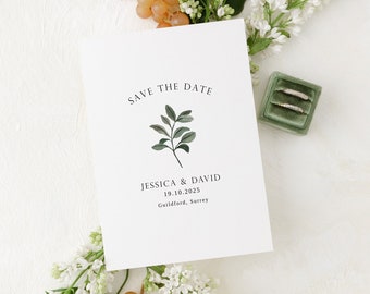 Minimal Save the Date Invite Template - Botanical Save the Date - Wedding Save the Date - Green Foliage Wedding Save the Date Template