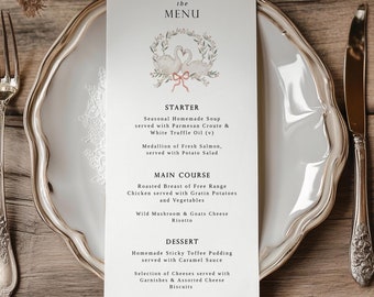 Classic Swans Wedding Menu Template - Wedding Menu Template - Swan Wedding Menu - Event Menu Instant Download - Watercolour Wedding Menu