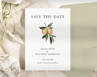 Save the Date Invite Template - Lemon Invitation - Mediterranean Wedding Save the Date - Destination Wedding - Lemon Wedding Invite