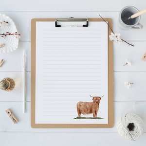 Printable Letter Writing Paper | Printable Highland Cow Writing Paper | Printable Letter Writing Stationery | Instant Download | Digital