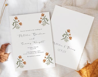 Fall Florals Invitation Template for Wedding - Flower Invitation - Double Sided Invite - Printable Wedding Invites - Autumn Wedding Invites