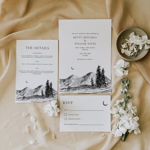 Mountain Moon Wedding Invitation Template - Mountain Wedding Invite - Editable Wedding Invitation - Mountains Invite set - Digital Invite