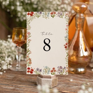 Wildflower Border Table Number Template - Table Numbers for Wedding - Floral Wedding Table Numbers - Editable Template for Wedding