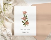 Rose Flower Save the Date Template - Pink Floral Save the Date - Save the Date Editable Template - Botanical Save the Date - Floral Invite