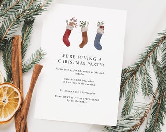 Christmas Stocking Christmas Party Invitation Template - Holiday Party Invite - Printable Christmas Invitations - Christmas Dinner Invites