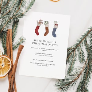 Christmas Stocking Christmas Party Invitation Template - Holiday Party Invite - Printable Christmas Invitations - Christmas Dinner Invites