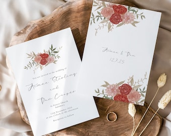 Fall Florals Invitation Template for Wedding - Flower Invitation - Double Sided Invite - Printable Wedding Invites - Autumn Wedding Invites