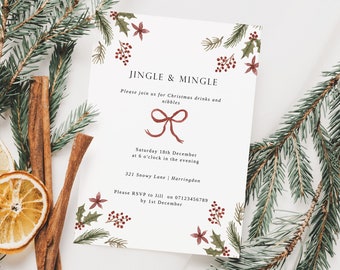 Jingle and Mingle Christmas Party Invitation Template - Holiday Party Invite - Printable Christmas Invitations - Christmas Dinner Invites