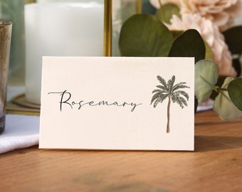 Palm Tree Place Card Template for Wedding - Palm Tree Escort Card - Beach Place Card - Wedding Name Card Template - Tropical Wedding Name