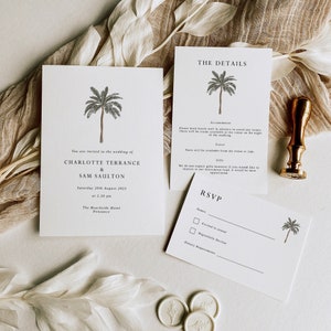 Modèle de faire-part de mariage - Invitation de palmier - Faire-part de mariage tropical - Ensemble d'invitation de mariage à destination - Faire-part de mariage numérique