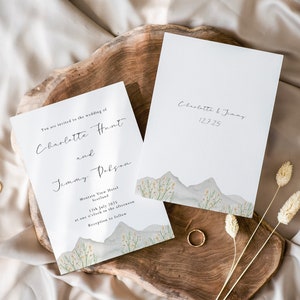 Mountain Wedding Invitation Template - Invitation Suite Template - Bohemian Wedding Invite - Double Sided Invite - Rustic Printable Invite