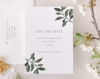 Greenery Save the Date Invite Template - Botanical Save the Date - Wedding Save the Date - Green Foliage Wedding Save the Date Template