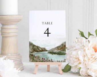 Scottish Highlands Table Number Template - Table Numbers for Wedding - Scotland Table Numbers - Landscape Table Number Template - Hills