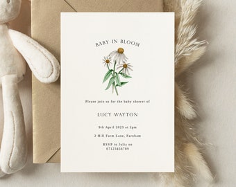 Invito Baby In Bloom / Modello di invito per baby shower floreale / Invito modificabile per baby shower Baby in Bloom / Invito digitale per baby shower