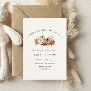 A Little Pumpkin Is On The Way | Pumpkin Baby Shower Invitation Template | Editable Baby Shower Invite | Baby Shower Invite Digital Download