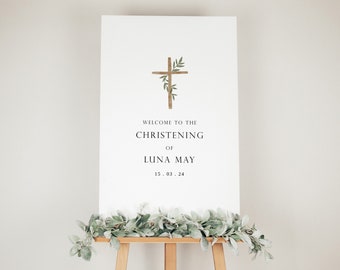Personalised Christening Welcome Sign Template - Baptism Welcome Sign - Welcome Sign Editable Template - Instant Download - Cross Welcome