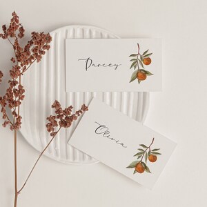 Orange Place Card Template for Wedding - Watercolour Orange Escort Card - Fruit Place Card - Wedding Name Card Template - Citrus Wedding