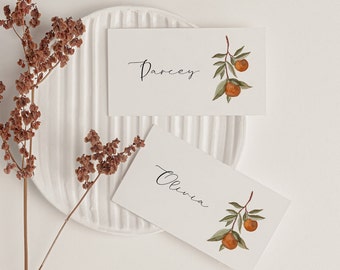 Orange Place Card Template for Wedding - Watercolour Orange Escort Card - Fruit Place Card - Wedding Name Card Template - Citrus Wedding