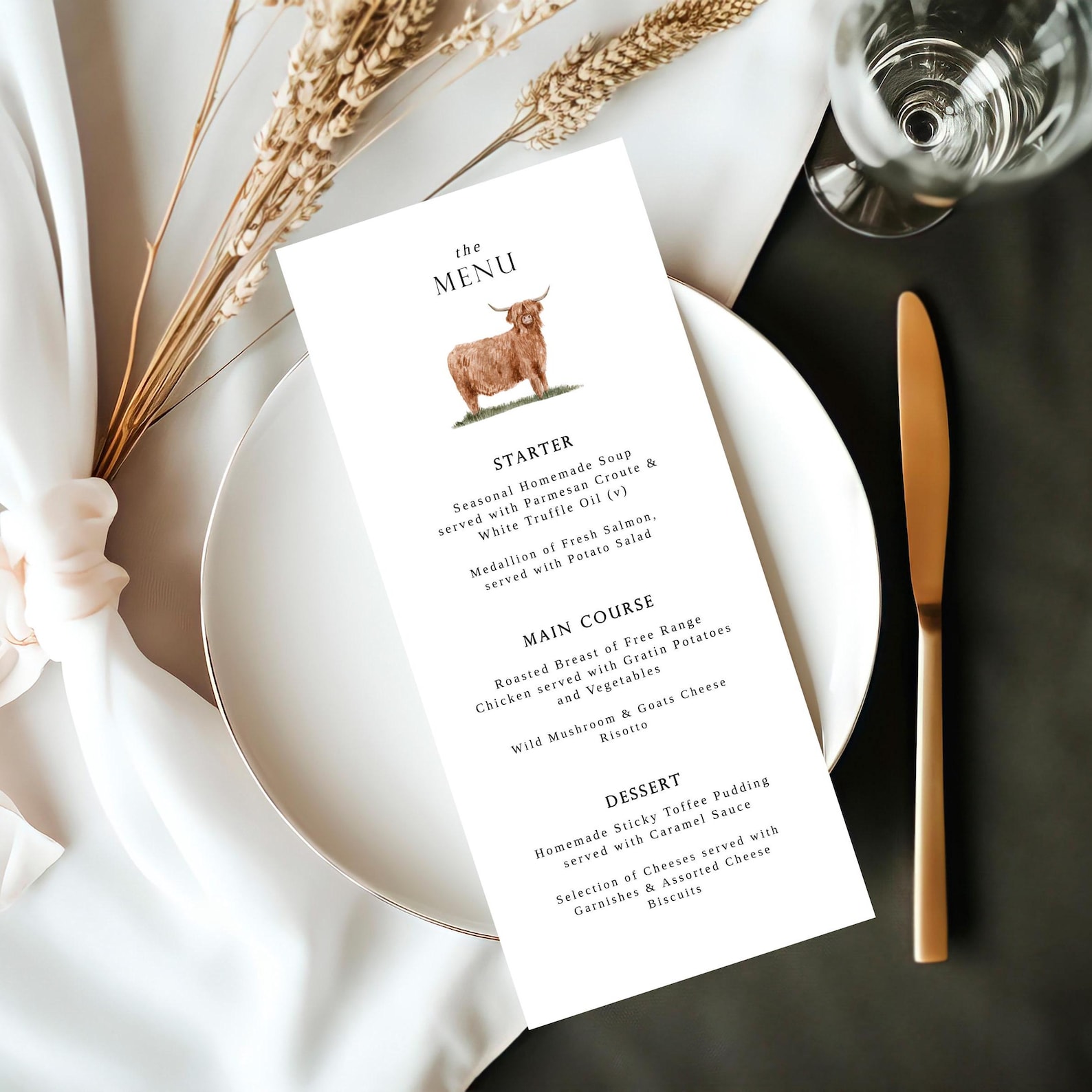 Scottish Menu. Example Highland Cow Menu Template - Wedding Menu Template - Scotland Wedding ...