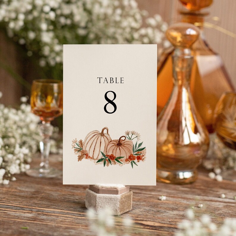 Pumpkin Table Number Template Table Numbers for Autumn Wedding Orange Pumpkin Table Numbers Fall Table Number Template Fall Wedding image 1