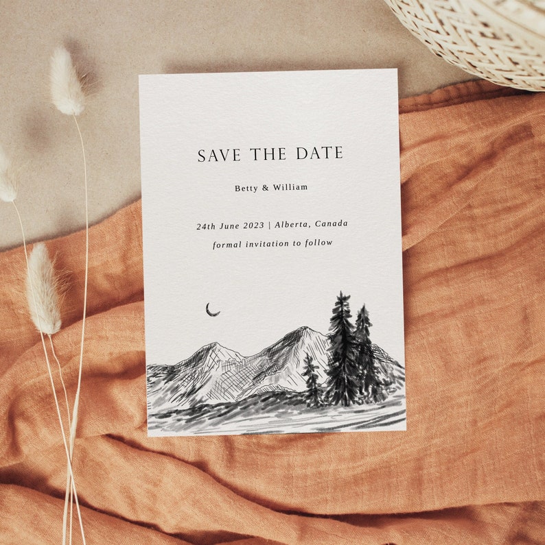 Mountain Moon Save the Date Invite Template Mountain Save the Date Wedding Save the Date Mountain Wedding Save the Date Template image 1