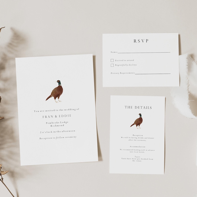 Rustic Fall Invitations Pheasant Wedding Invitation | Country Wedding | Rustic Wedding ...