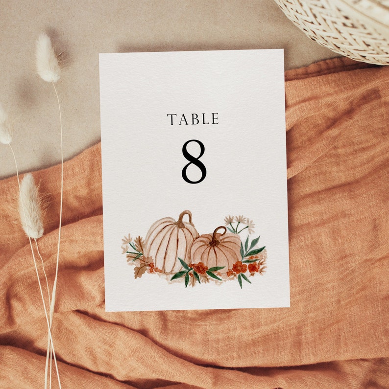 Pumpkin Table Number Template Table Numbers for Autumn Wedding Orange Pumpkin Table Numbers Fall Table Number Template Fall Wedding image 2