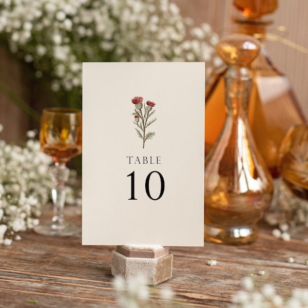 Scottish Thistle Table Number Template - Table Numbers for Scottish Wedding -  Thistle Wedding Table Numbers - Editable Template for Wedding